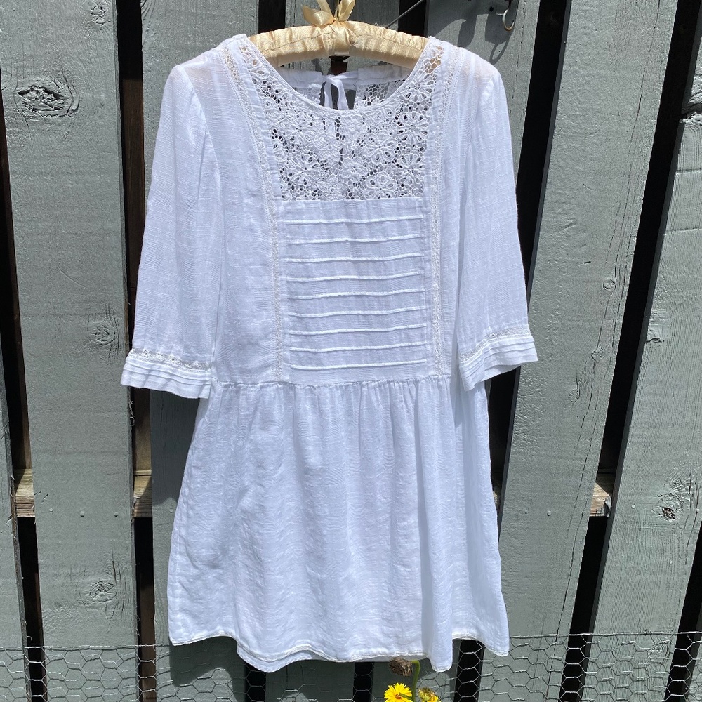 J.Crew white gauze indie dress with lace elements, size 2